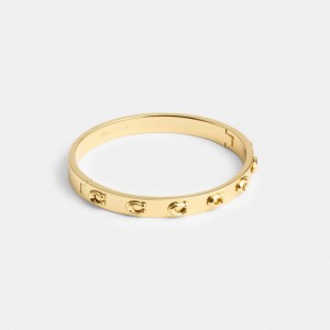 Coach Pegged Signature Hinged Bangle Oro | COH866190