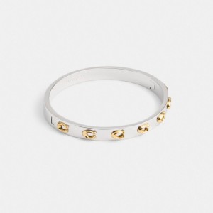 Coach Pegged Signature Hinged Bangle Oro Argento | COH866198