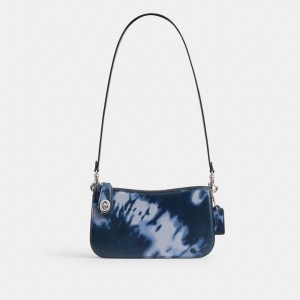 Coach Penn Shoulder Bag With Tie Dye Print Argento Blu Marino | COH864893