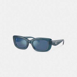 Coach Pillow Tabby Narrow Rectangle Sunglasses Blu | COH866330