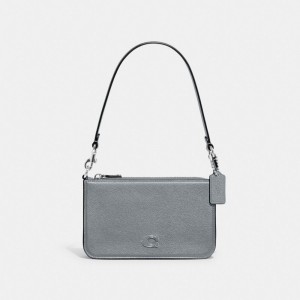 Coach Pouch Bag With Signature Canvas Grigie Blu | COH865238