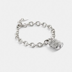 Coach Quilted Padlock Chain Bracelet Argento Nere | COH866089