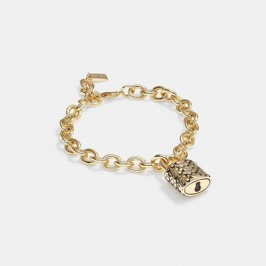 Coach Quilted Padlock Chain Bracelet Oro Nere | COH866181