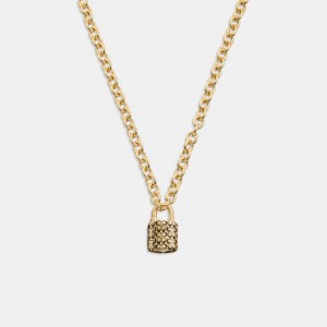 Coach Quilted Padlock Chain Necklace Oro Nere | COH866183