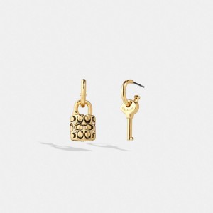 Coach Quilted Padlock Key Mismatch Earrings Oro Nere | COH866165