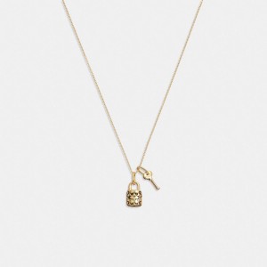 Coach Quilted Padlock Key Pendant Necklace Oro Nere | COH866100