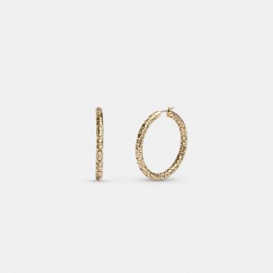 Coach Quilted Signature Medium Hoop Earrings Oro | COH866130