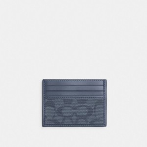 Coach Refined Card Case In Signature Canvas Jacquard Blu Marino | COH866773