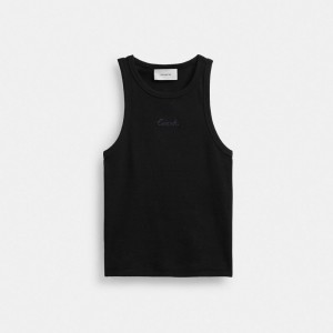 Coach Ribbed Script Tank Top Nere | COH865950