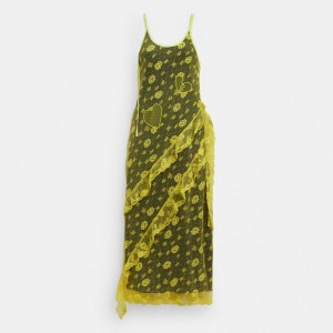 Coach Ruffle Lace Dress Gialle | COH866062