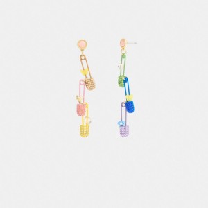 Coach Safety Pin Charm Drop Earrings Oro Colorate | COH866162