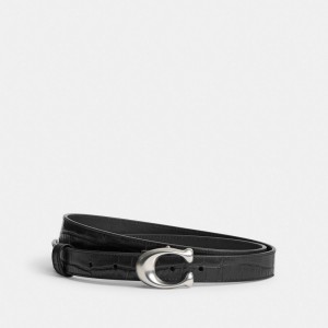 Coach Sculpted Signature Buckle Reversible Belt, 25 Mm Argento Nere | COH866315