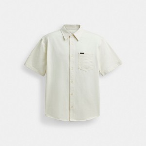 Coach Short Sleeve Denim Shirt In Organic Cotton Bianche | COH866935