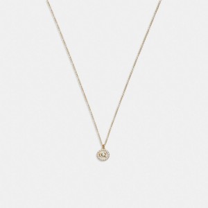 Coach Signature Crystal Pearl Pendant Necklace Oro | COH866188