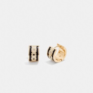 Coach Signature Enamel Hoop Earrings Oro Nere | COH866170