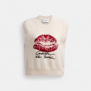 Coach Signature Kiss Print Sweater Vest Bianche | COH865991