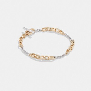 Coach Signature Mixed Chain Bracelet Oro Argento | COH866140