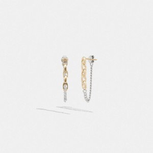 Coach Signature Mixed Chain Drop Earrings Oro Argento | COH866175
