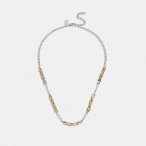 Coach Signature Mixed Chain Necklace Oro Argento | COH866187