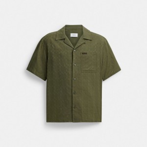Coach Signature Woven Shirt In Organic Cotton Verdi | COH866909
