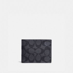 Coach Slim Billfold Wallet In Signature Canvas Grigie Nere | COH866709
