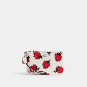 Coach Small Wristlet With Strawberry Print Argento Colorate | COH865577