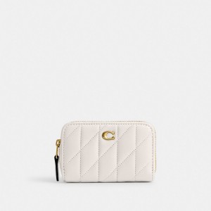 Coach Small Zip Around Card Case With Pillow Quilting Bianche | COH865586