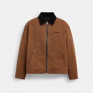 Coach Solid Lightweight Jacket In Regenerative Cotton Marroni | COH866878
