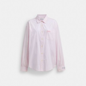Coach Striped Button Down Shirt In Organic Cotton Rosa Bianche | COH866011