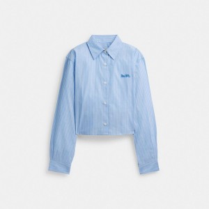 Coach Striped Cropped Button Up Shirt Blu Colorate | COH865981