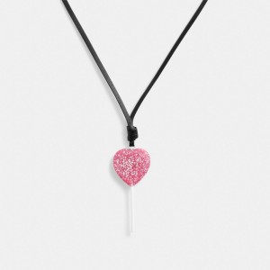 Coach The Lil Nas X Drop Heart Lollipop Necklace Argento Rosa | COH866115