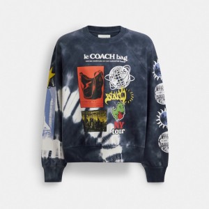 Coach Tie Dye Graphic Crewneck Sweatshirt In Organic Cotton Nere Bianche Colorate | COH866929