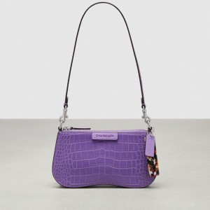 Coach Wavy Baguette Bag In Croc Embossed Coachtopia Leather Viola | COH864807