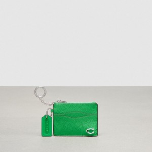 Coach Wavy Zip Card Case In Pebbled Coachtopia Leather With Key Ring Verdi | COH865560