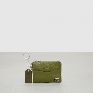 Coach Wavy Zip Card Case In Pebbled Coachtopia Leather With Key Ring Verde Oliva Verdi | COH865675