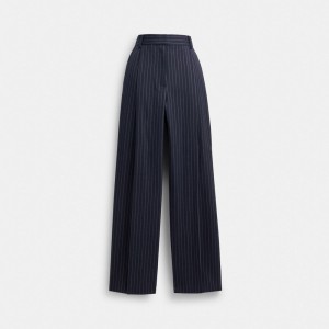 Coach Wide Leg Trousers Blu Marino Bianche | COH866033