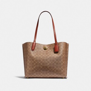 Coach Willow Tote Bag In Signature Canvas Marroni Rosse | COH865061